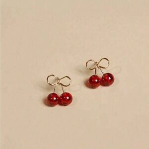 Chic Red Bow Cherry Earrings